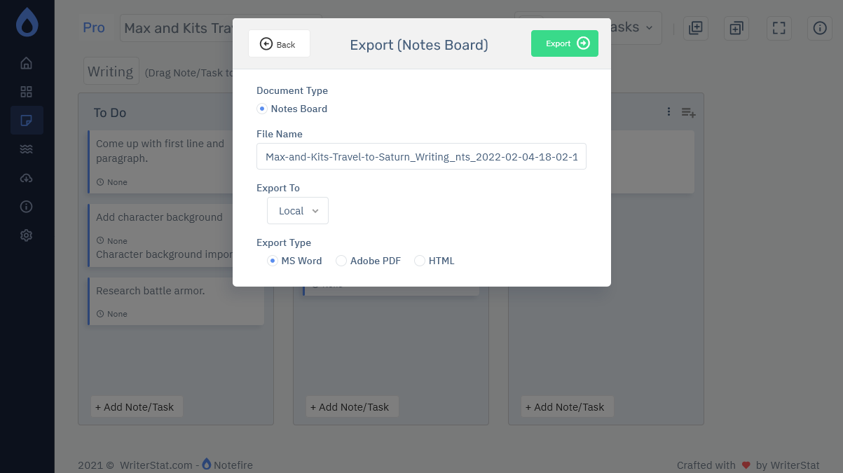 Notefire Notes And Tasks Export
